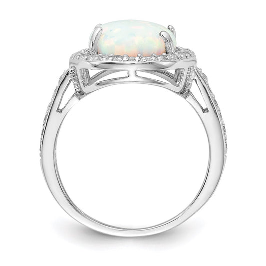 Exclusive 14K Gold Rhodium-Plated Oval Halo Ring with Lab-Created Opal & CZ