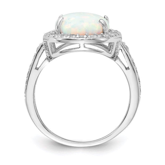 Exclusive 14K Gold Rhodium-Plated Oval Halo Ring with Lab-Created Opal & CZ-2
