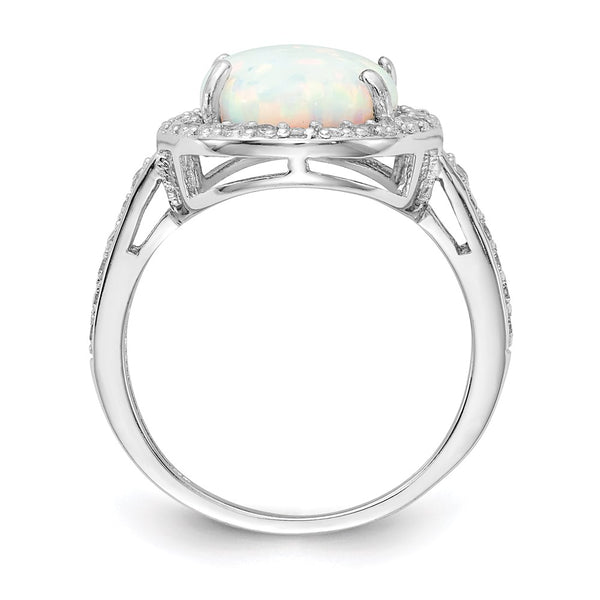 Cheryl M Sterling Silver Oval Halo Ring with Lab-Created Opal