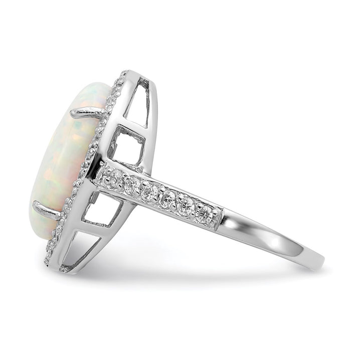 Exclusive 14K Gold Rhodium-Plated Oval Halo Ring with Lab-Created Opal & CZ-3