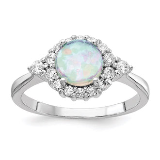 Shop Exclusive Cheryl M Sterling Silver Opal Ring - Stylish CZ Accents, .85mm