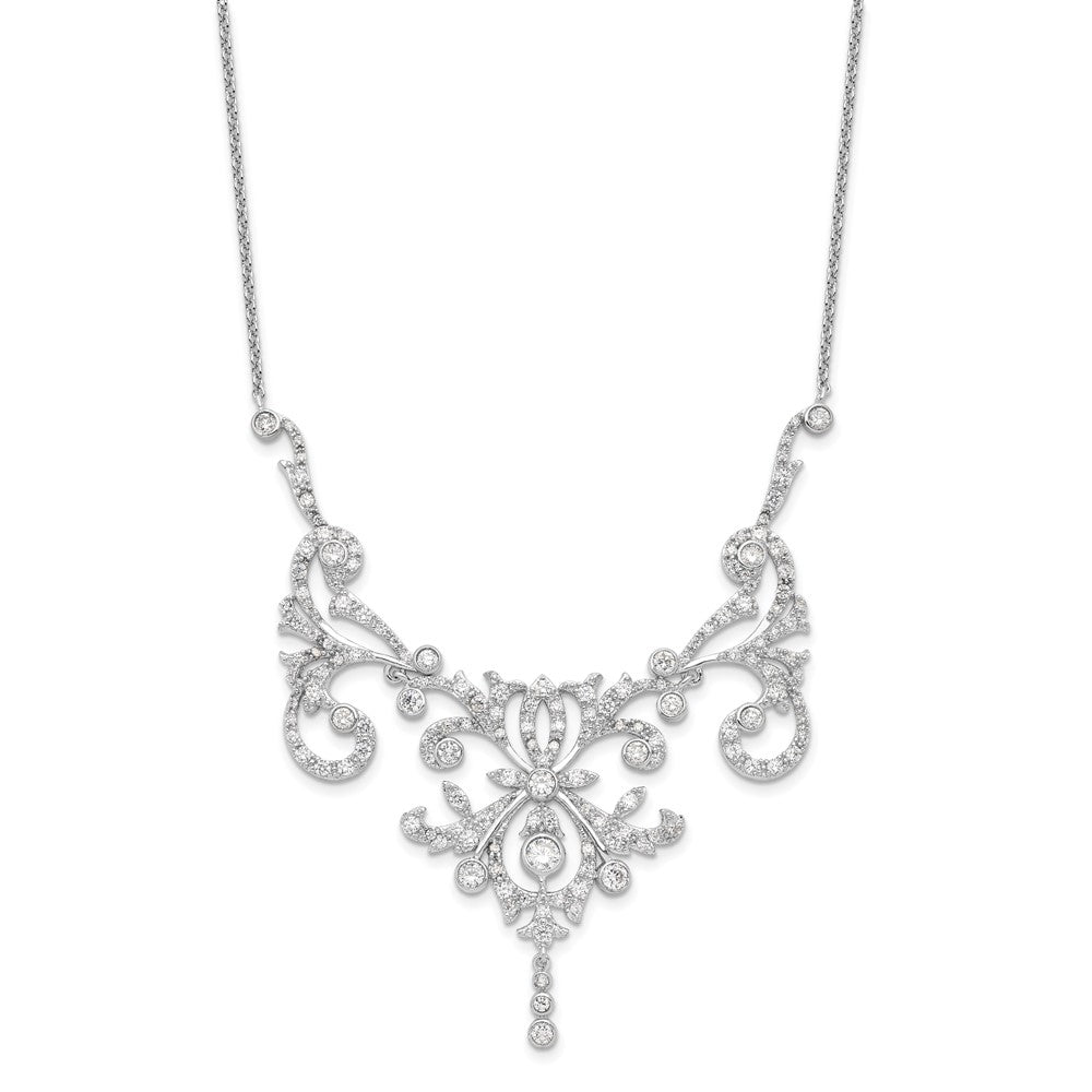 Exclusive 17-Inch Sterling Silver Necklace with CZ | Stylish Rhodium-Plated Design