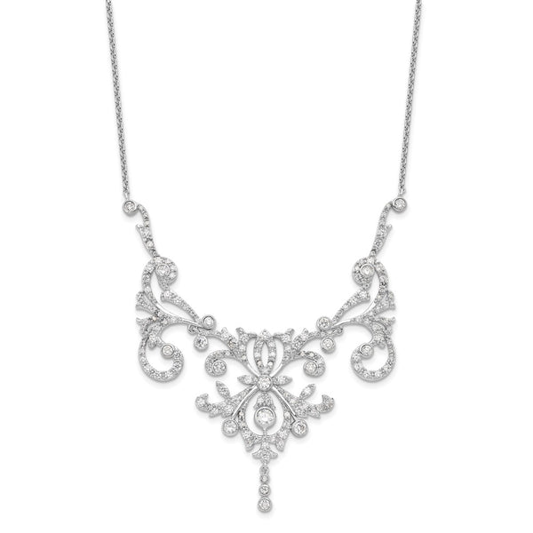 17-Inch Sterling Silver Necklace with CZ - Rhodium-Plated