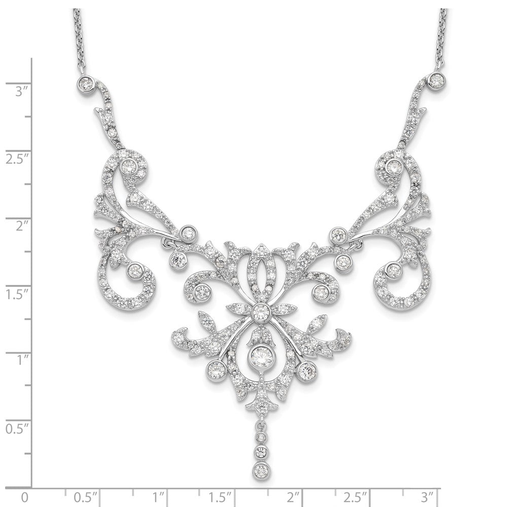 Exclusive 17-Inch Sterling Silver Necklace with CZ | Stylish Rhodium-Plated Design