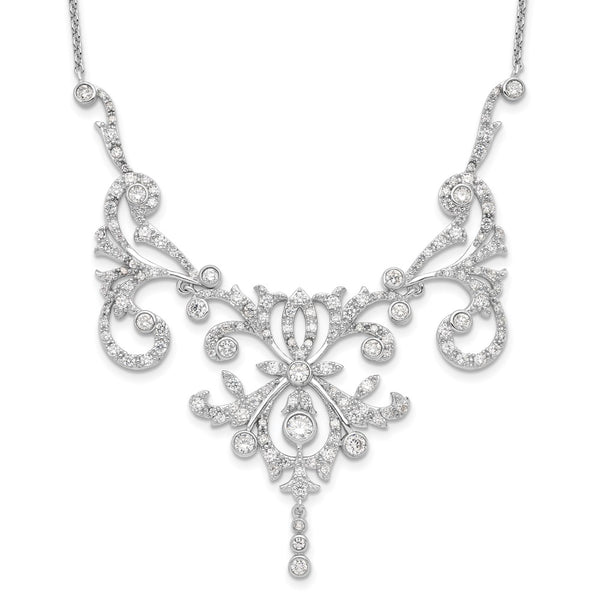 17-Inch Sterling Silver Necklace with CZ - Rhodium-Plated
