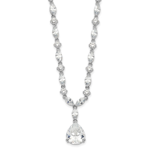 17-Inch Sterling Silver Necklace with CZs - Rhodium-Plated