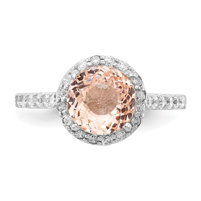 High-Quality Cheryl M Halo Ring: 100-Facet Simulated Morganite, 14K Gold Value-4