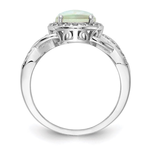 Exclusive Cheryl M Sterling Silver Woven Ring, Cabochon Opal & CZ - Affordable Luxury