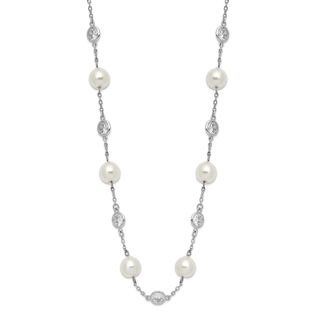 High-Quality 18.25-Inch Sterling Silver Necklace with CZ Bezel & Pearls - Value!