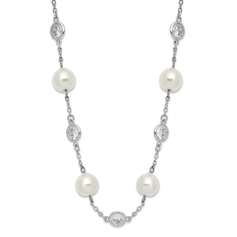 High-Quality 18.25-Inch Sterling Silver Necklace with CZ Bezel & Pearls - Value!