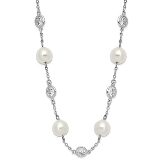 High-Quality 18.25-Inch Sterling Silver Necklace with CZ Bezel & Pearls - Value!