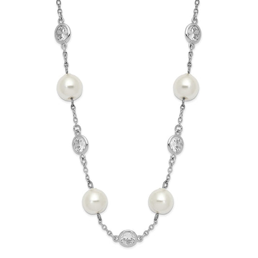 High-Quality 18.25-Inch Sterling Silver Necklace with CZ Bezel & Pearls - Value!