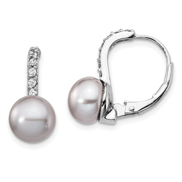Cheryl M Sterling Silver Rhodium-Plated Pearl Earrings - Luxe CZ