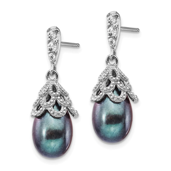 Cheryl M Sterling Silver Black Teardrop Pearl & CZ Earrings