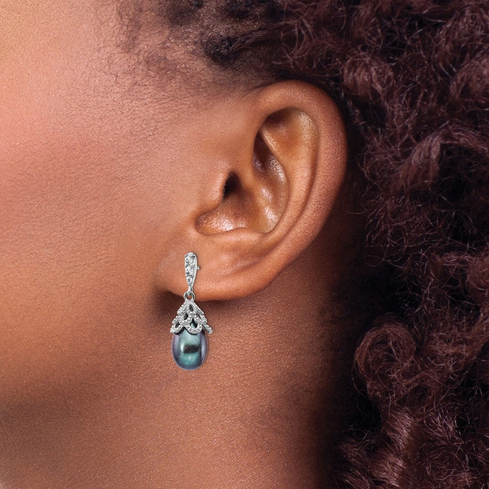 Buy Stylish Cheryl M Sterling Silver Black Teardrop Pearl & CZ Earrings