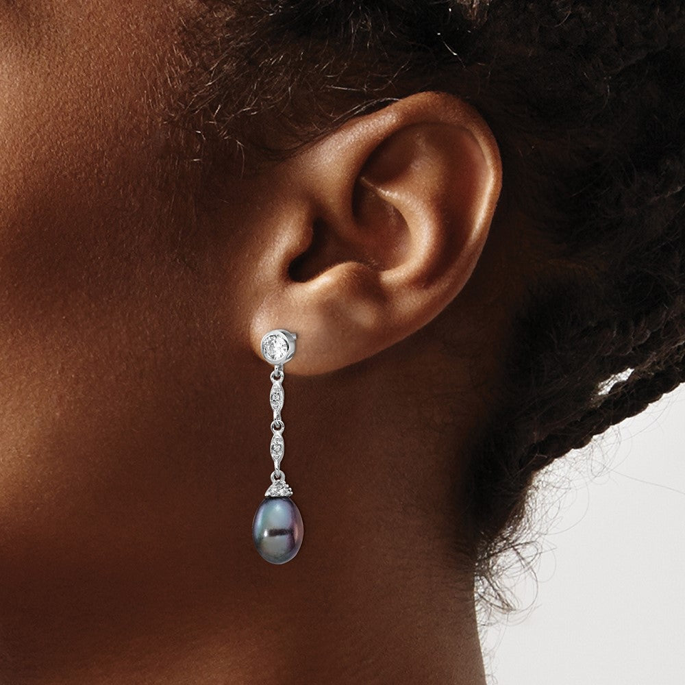 Exclusive Cheryl M Sterling Silver Black Teardrop Pearl Earrings - Stylish Value!