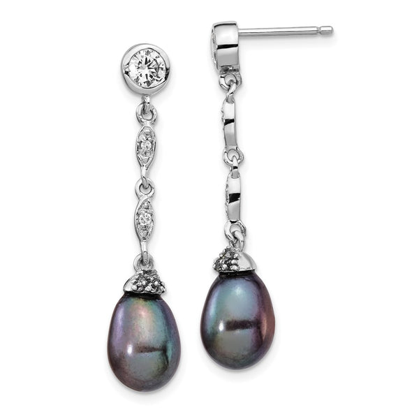 Cheryl M Sterling Silver Black Teardrop Pearl Earrings
