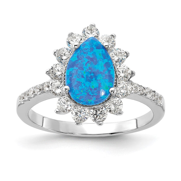 Cheryl M Teardrop Ring, 14K Gold, Blue Opal CZ