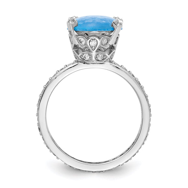 Cheryl M Sterling Silver Oval Ring with Lab-Created Blue Opal & CZ