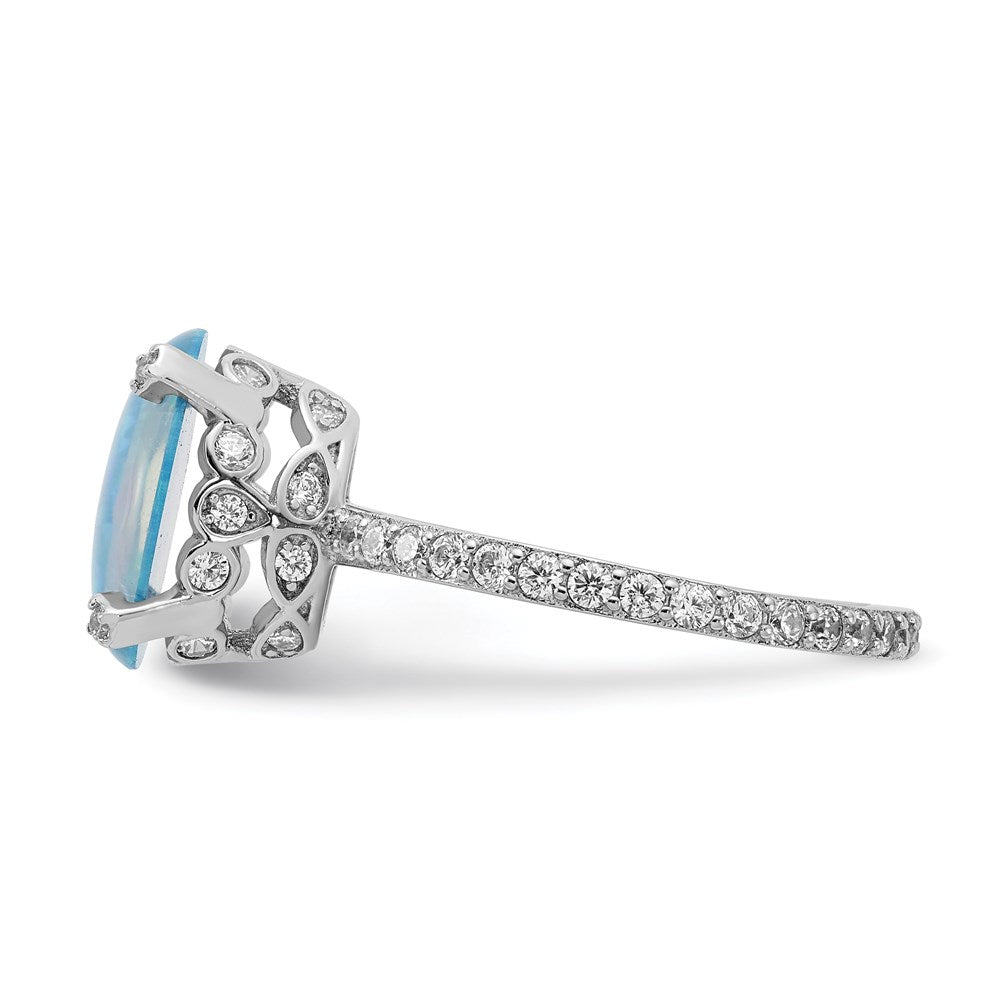 Exclusive 14K Gold Rhodium-Plated Oval Ring with Lab-Created Blue Opal - Stylish Value