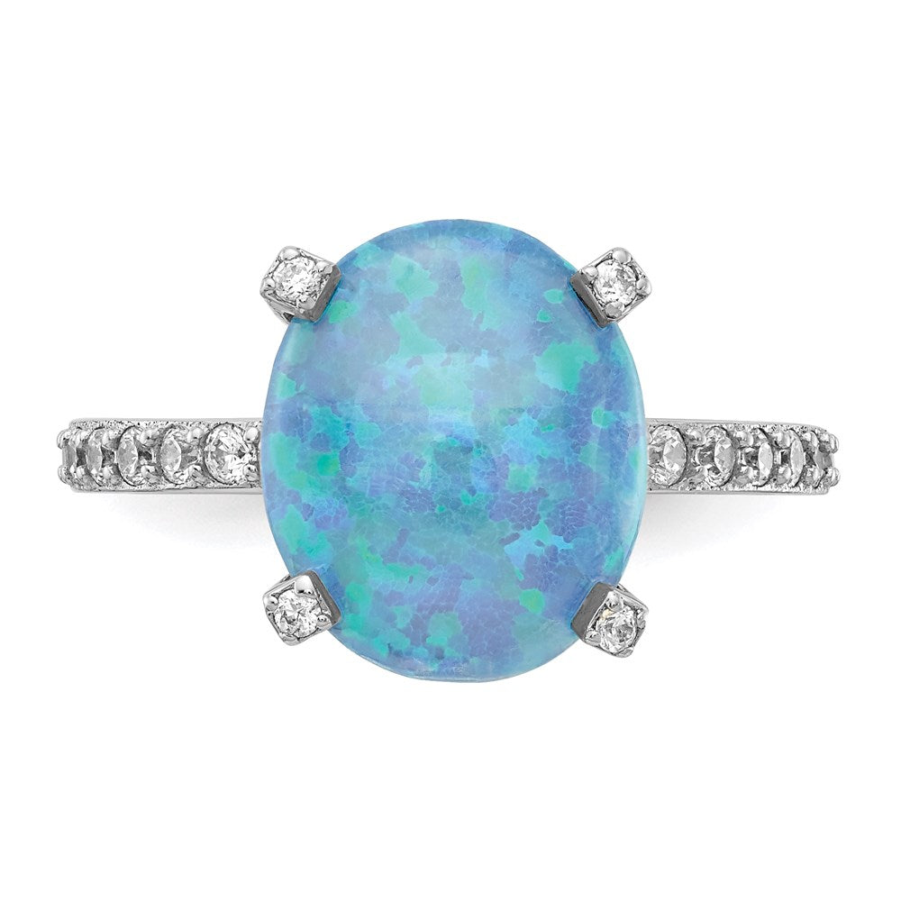 Exclusive 14K Gold Rhodium-Plated Oval Ring with Lab-Created Blue Opal - Stylish Value