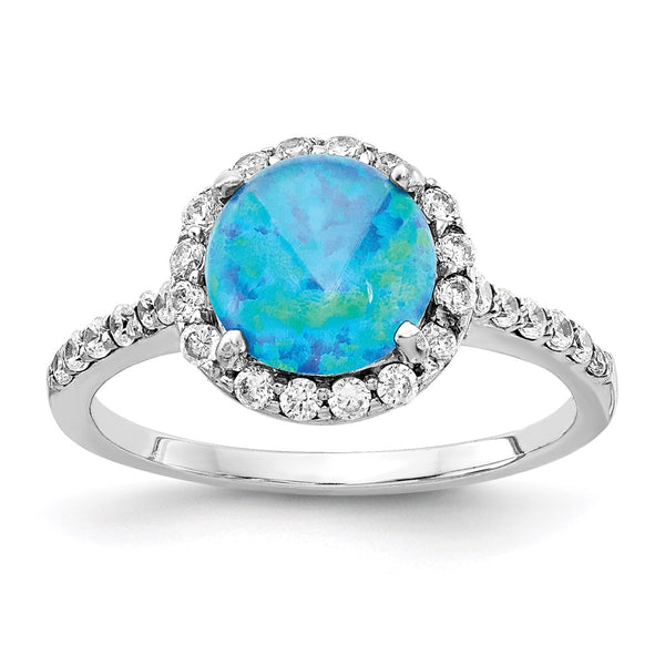 Cheryl M Sterling Silver Rhodium-Plated Blue Opal Ring, 14K Gold