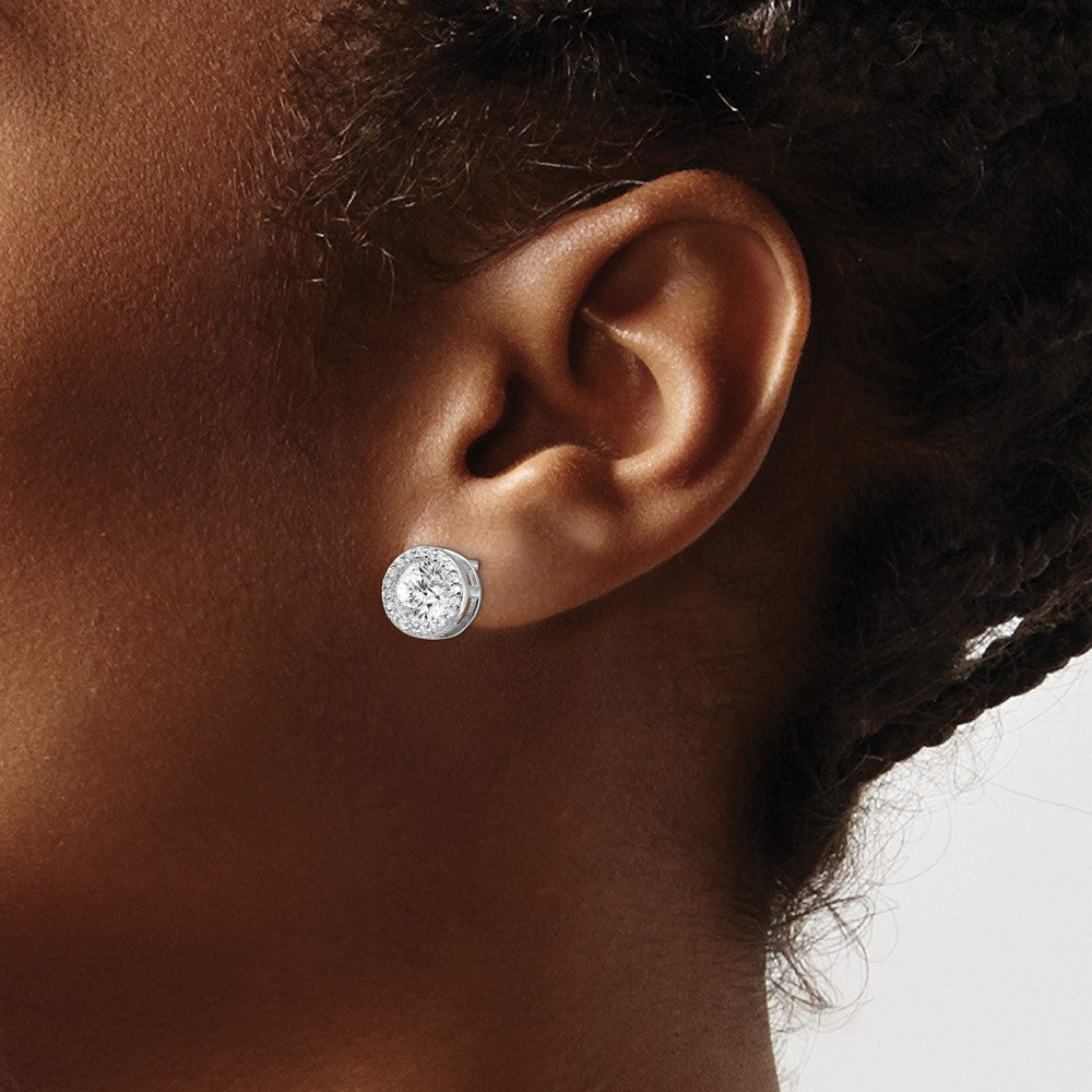 Exclusive 14K Gold .85mm Rhodium-Plated CZ Halo Stud Earrings | Stylish Value