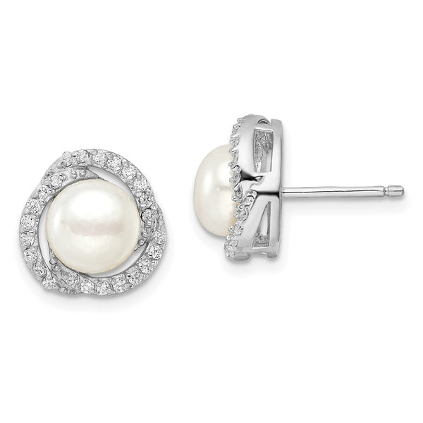 Cheryl M Sterling Silver Love Knot Earrings with Pearls & CZs