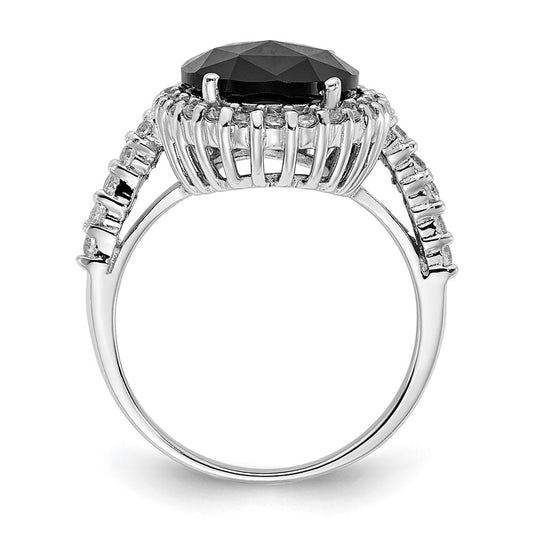 Exclusive Cheryl M Sterling Silver Halo Ring 14K Gold - Stylish Black CZ & White CZ