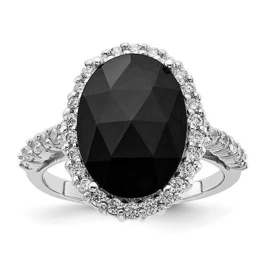 Exclusive Cheryl M Sterling Silver Halo Ring 14K Gold - Stylish Black CZ & White CZ