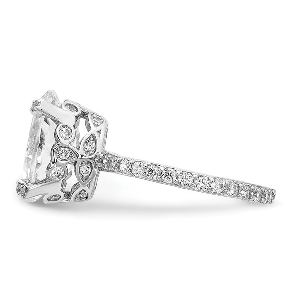 Cheryl M Sterling Silver Rhodium-Plated Oval CZ Ring - Gemstone