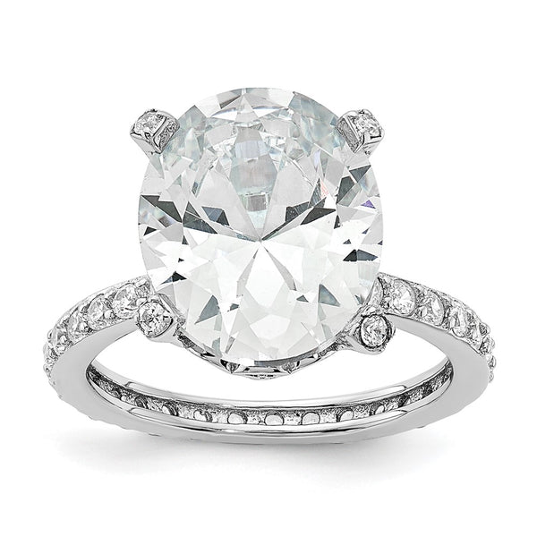 Cheryl M Sterling Silver Rhodium-Plated Oval CZ Ring - Gemstone