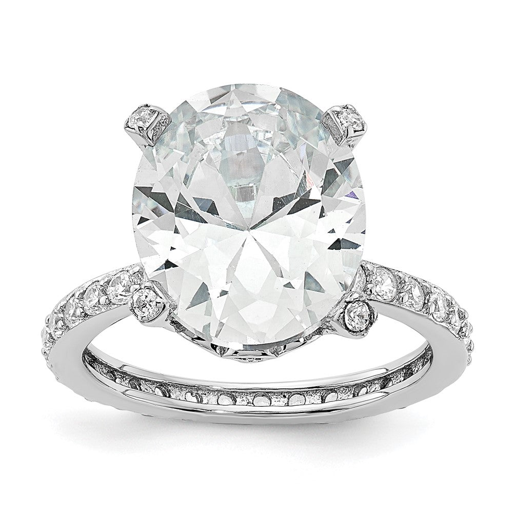 High-Quality Cheryl M Sterling Silver Rhodium-Plated Oval CZ Ring - Stylish Gemstone Accessory