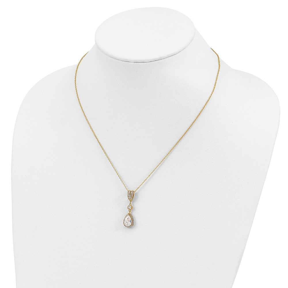 High-Quality Cheryl M Teardrop Necklace: 18" Gold-Plated, Stylish CZ Halo