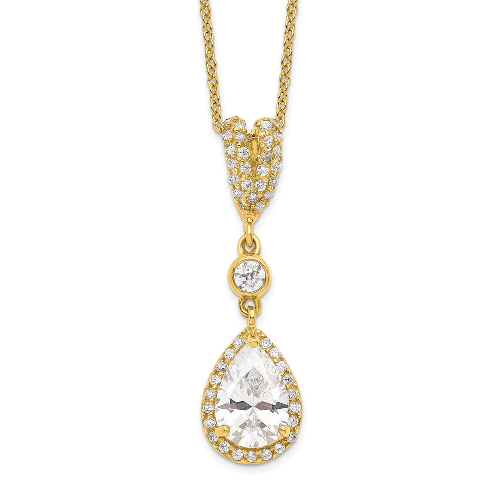 High-Quality Cheryl M Teardrop Necklace: 18" Gold-Plated, Stylish CZ Halo