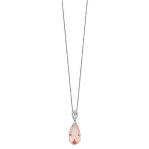 18" Teardrop Necklace in Sterling Silver with Simulated Morganite