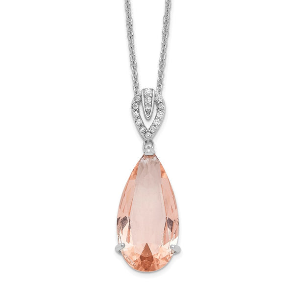 18" Teardrop Necklace in Sterling Silver with Simulated Morganite