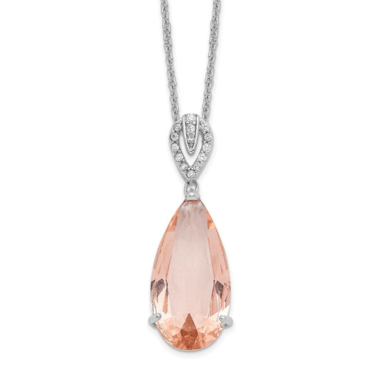 Exclusive 18" Teardrop Necklace in Sterling Silver with Simulated Morganite - Stylish Value