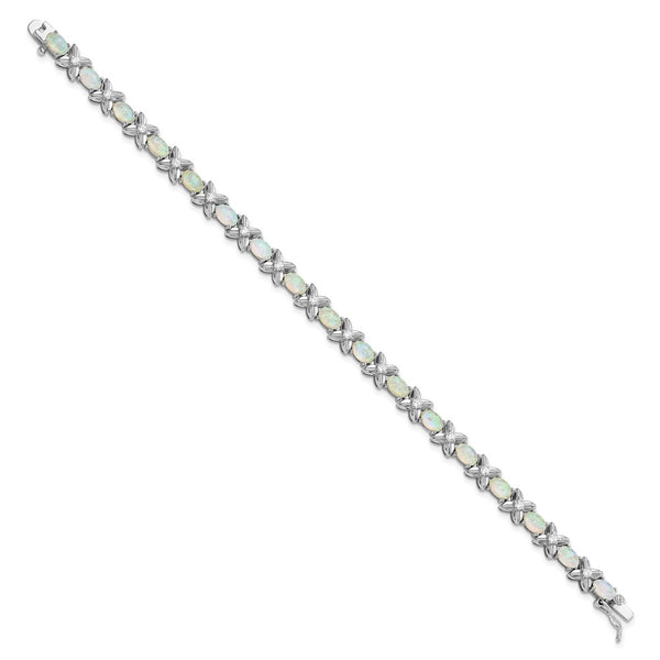 Cheryl M Sterling Silver Opal Bracelet - 7.25" Rhodium-Plated