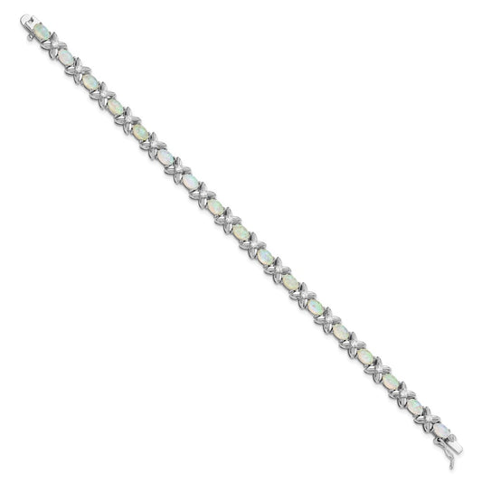 Exclusive Cheryl M Sterling Silver Opal Bracelet - Stylish 7.25" Rhodium-Plated Design