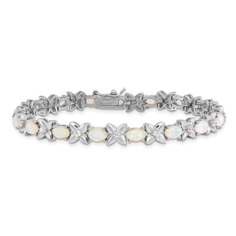 Exclusive Cheryl M Sterling Silver Opal Bracelet - Stylish 7.25" Rhodium-Plated Design