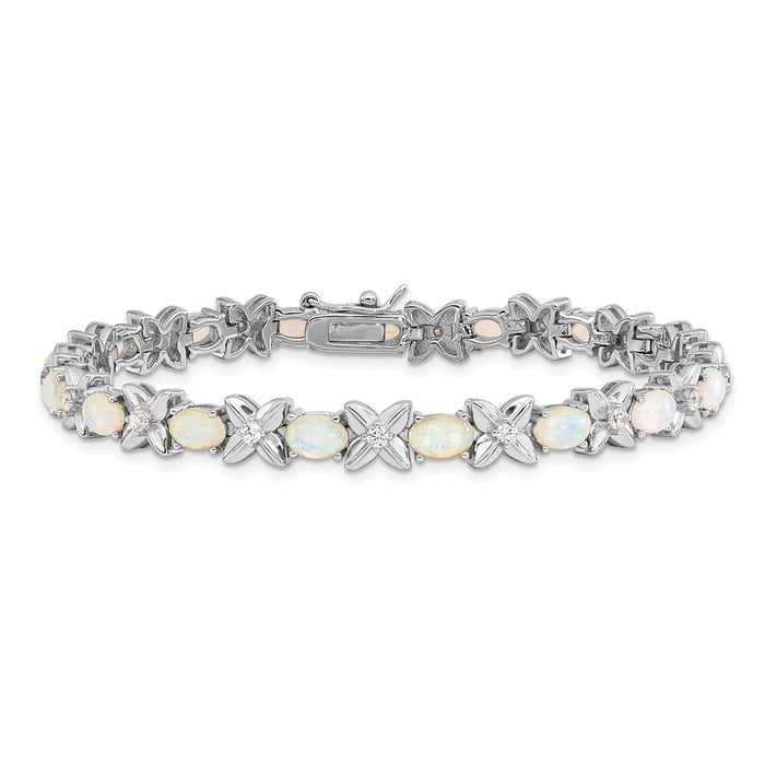 Exclusive Cheryl M Sterling Silver Opal Bracelet - Stylish 7.25" Rhodium-Plated Design-3