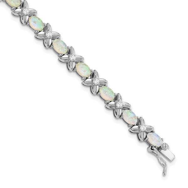 Cheryl M Sterling Silver Opal Bracelet - 7.25" Rhodium-Plated