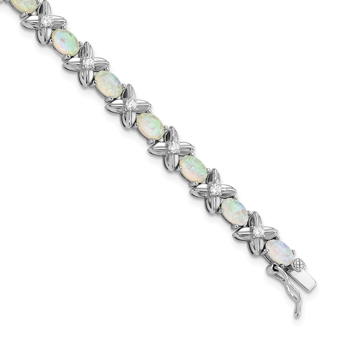 Exclusive Cheryl M Sterling Silver Opal Bracelet - Stylish 7.25" Rhodium-Plated Design-1