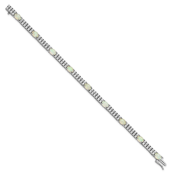 7.5" Silver Rhodium-Plated Opal & CZ Bracelet