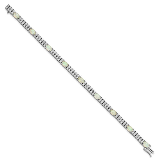 Exclusive 7.5" Silver Rhodium-Plated Opal & CZ Bracelet - Stylish Value!