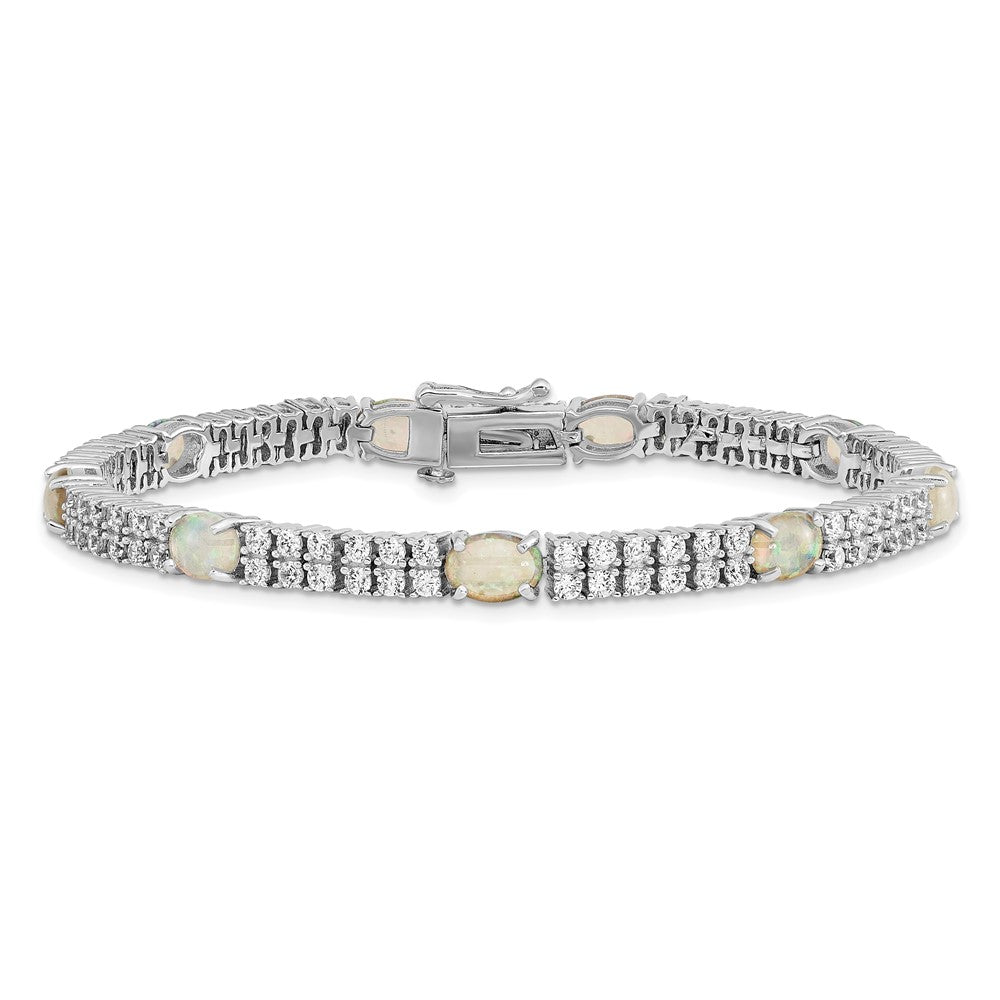 Exclusive 7.5" Silver Rhodium-Plated Opal & CZ Bracelet - Stylish Value!