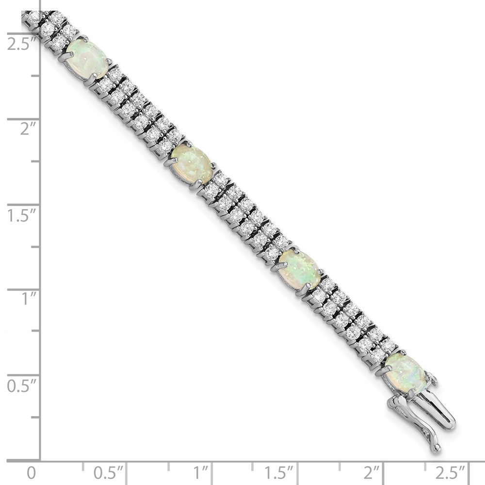 Exclusive 7.5" Silver Rhodium-Plated Opal & CZ Bracelet - Stylish Value!