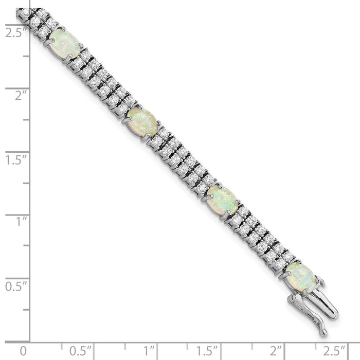Exclusive 7.5" Silver Rhodium-Plated Opal & CZ Bracelet - Stylish Value!-4