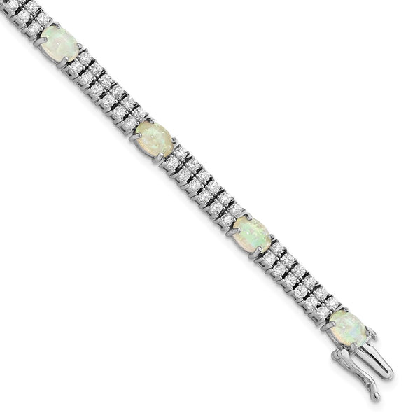 7.5" Silver Rhodium-Plated Opal & CZ Bracelet